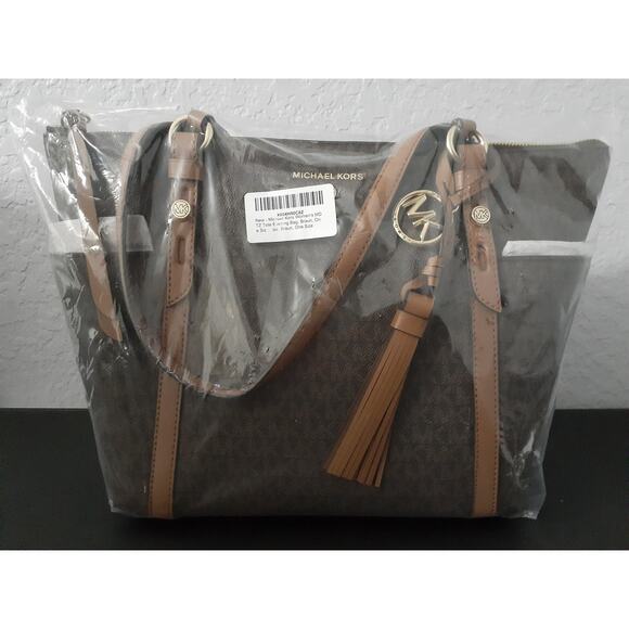 Michael Kors Women's MD TZ Tote Evening Bag Brown Tote Handbag - Picture 2 of 5